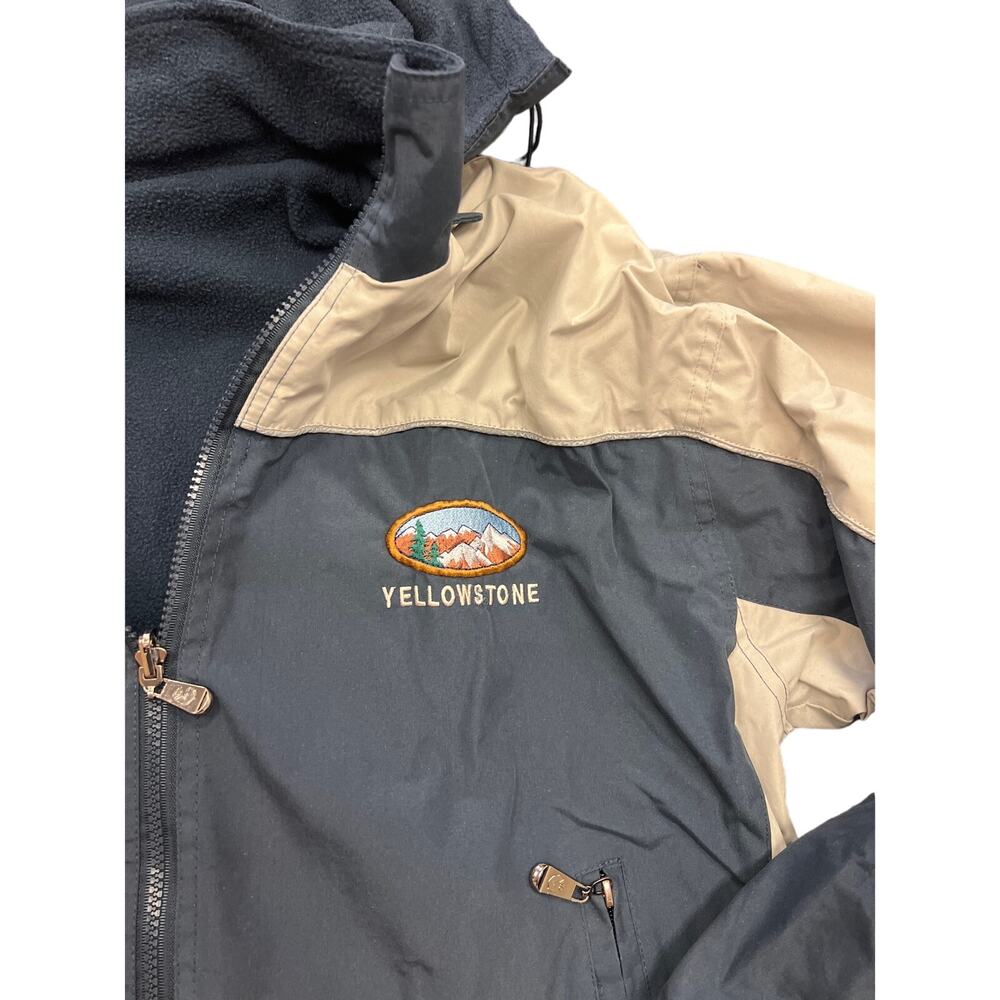 Yellowstone Blue Beige Long Sleeve Hooded Full Zip Windbreaker Jacket - Picture 2 of 10